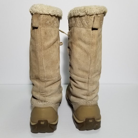 Caterpillar Beige Suede Polartec Lined Mid Calf Lace Up Winter Boots - Picture 8 of 10